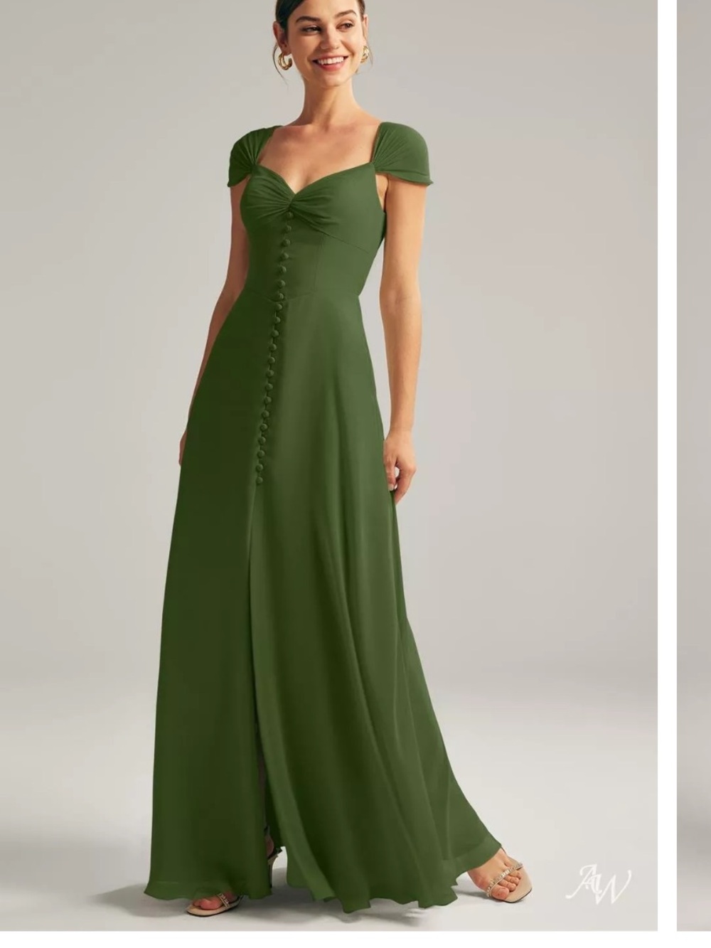 New AW Bridal Cathryn Chiffon A Line Olive Maxi Dress 10